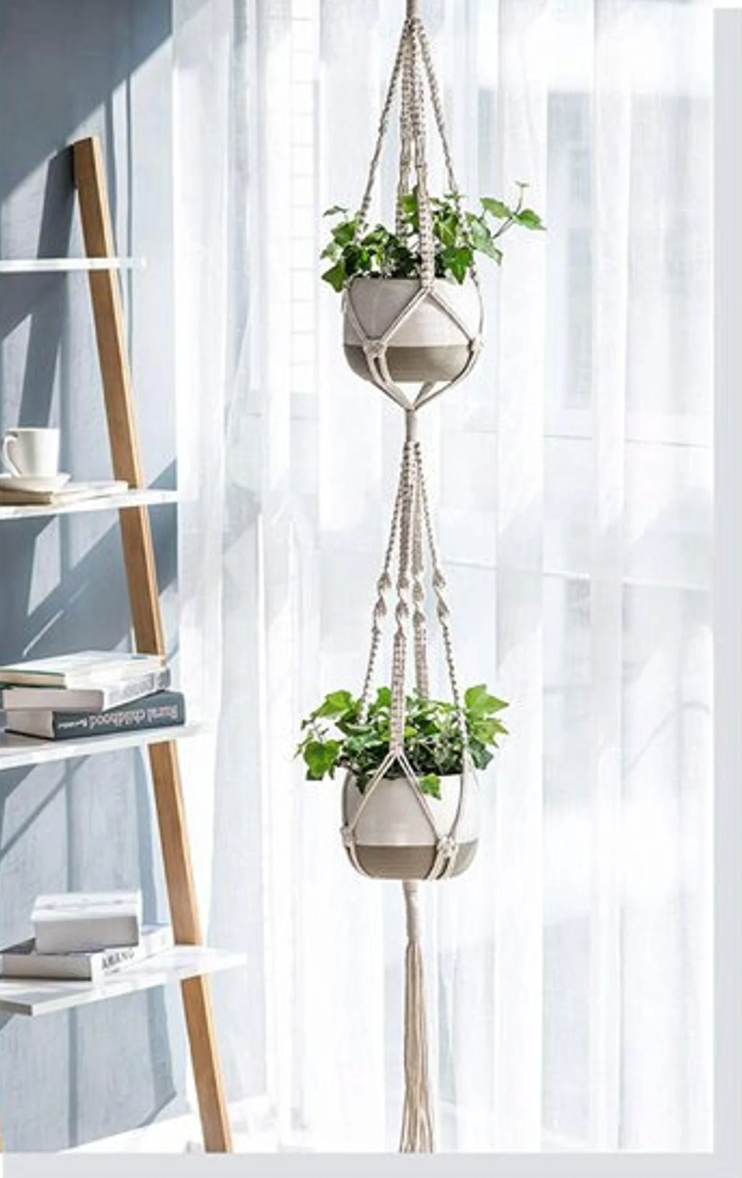 Tvöfaldur Macramé plöntuhengi